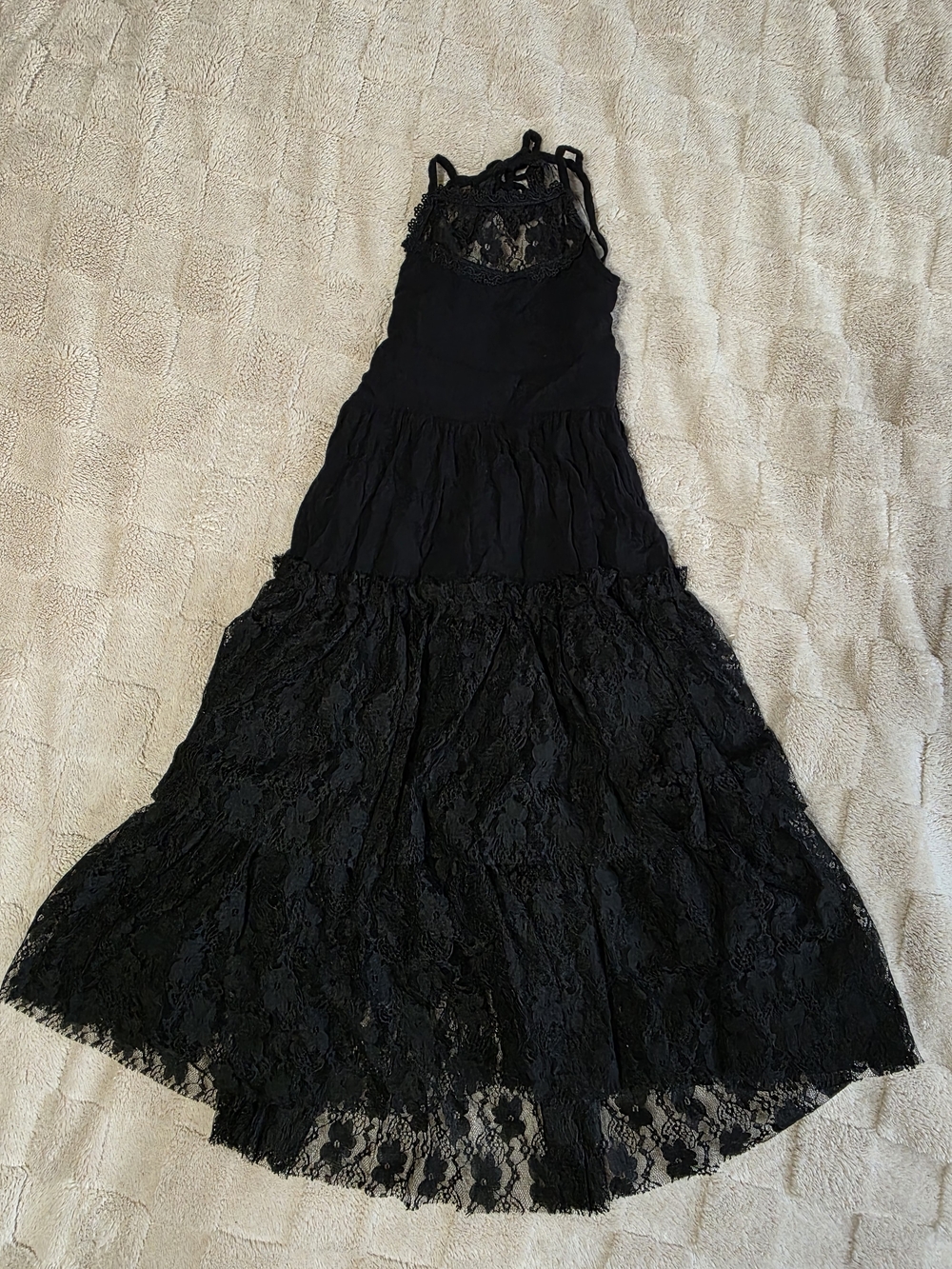Black Lace Tiered Maxi Dress - Brand Unspecified